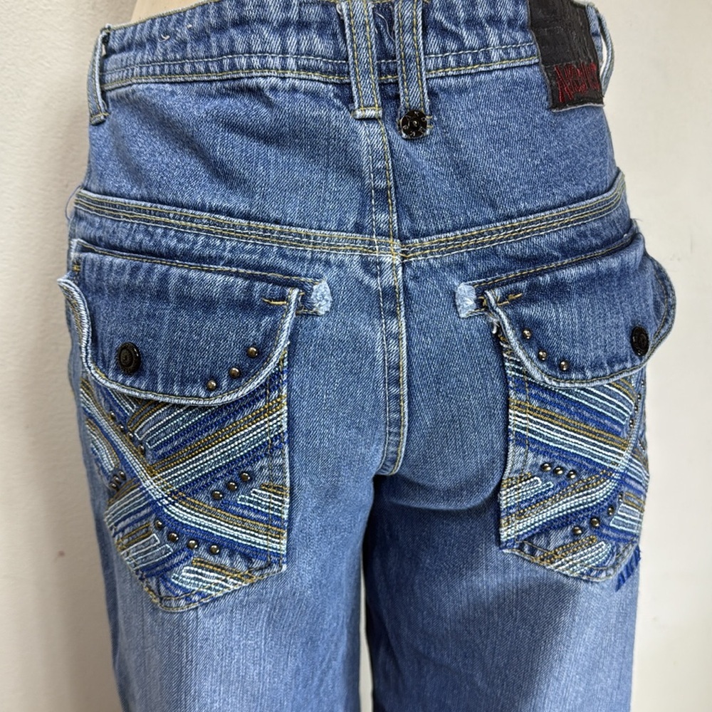(T6) Akademiks VTG Y2K Embroidered Wide Leg Blue Jeans for Youth Size 16 Retro - Picture 4 of 16